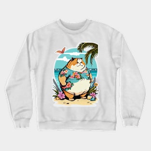 Fat Cat in Beach Crewneck Sweatshirt